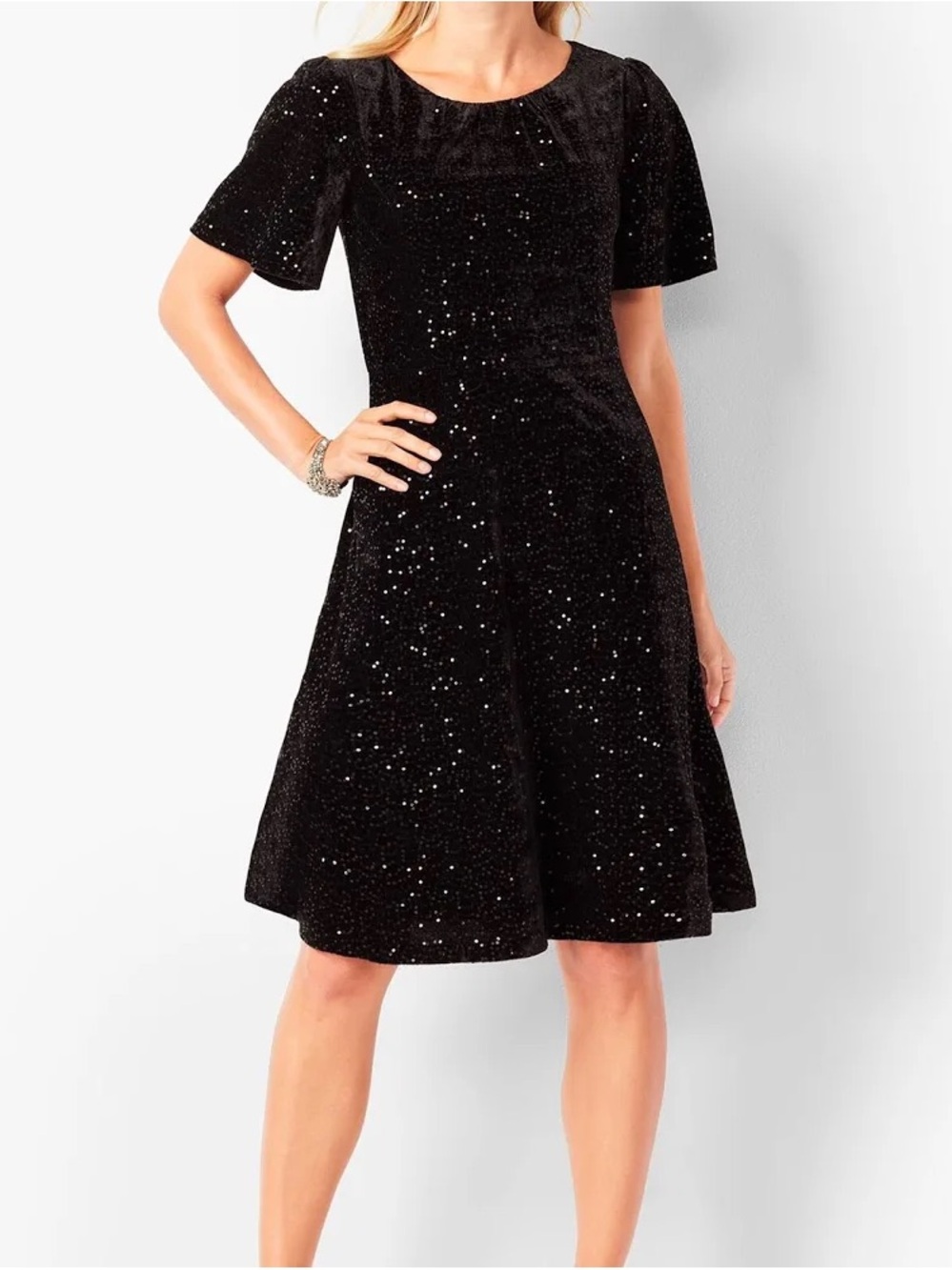 NWT RSVP by Talbots Black Sequin Midi A-Line Dress, size 2p